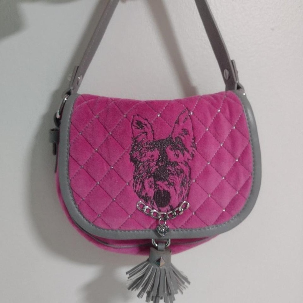 vintage juicy couture Pink and grey shoulder bag with a cute dog design